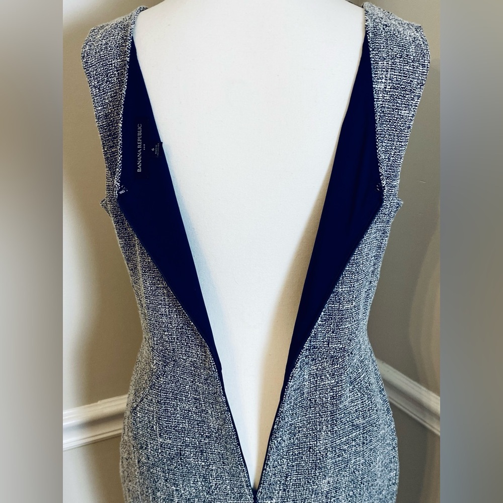 Banana Republic Black Gray Navy White Tweed Sleeveless V Neck Sheath Size 6 - Picture 6 of 11